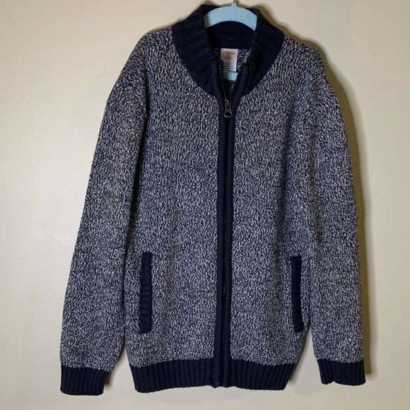 GYMBOREE ZIP CARDIGAN SWEATER JACKET COTTON GRAY WHITE LONG-SLEEVE TOP SHIRT 7-8 - Picture 1 of 11